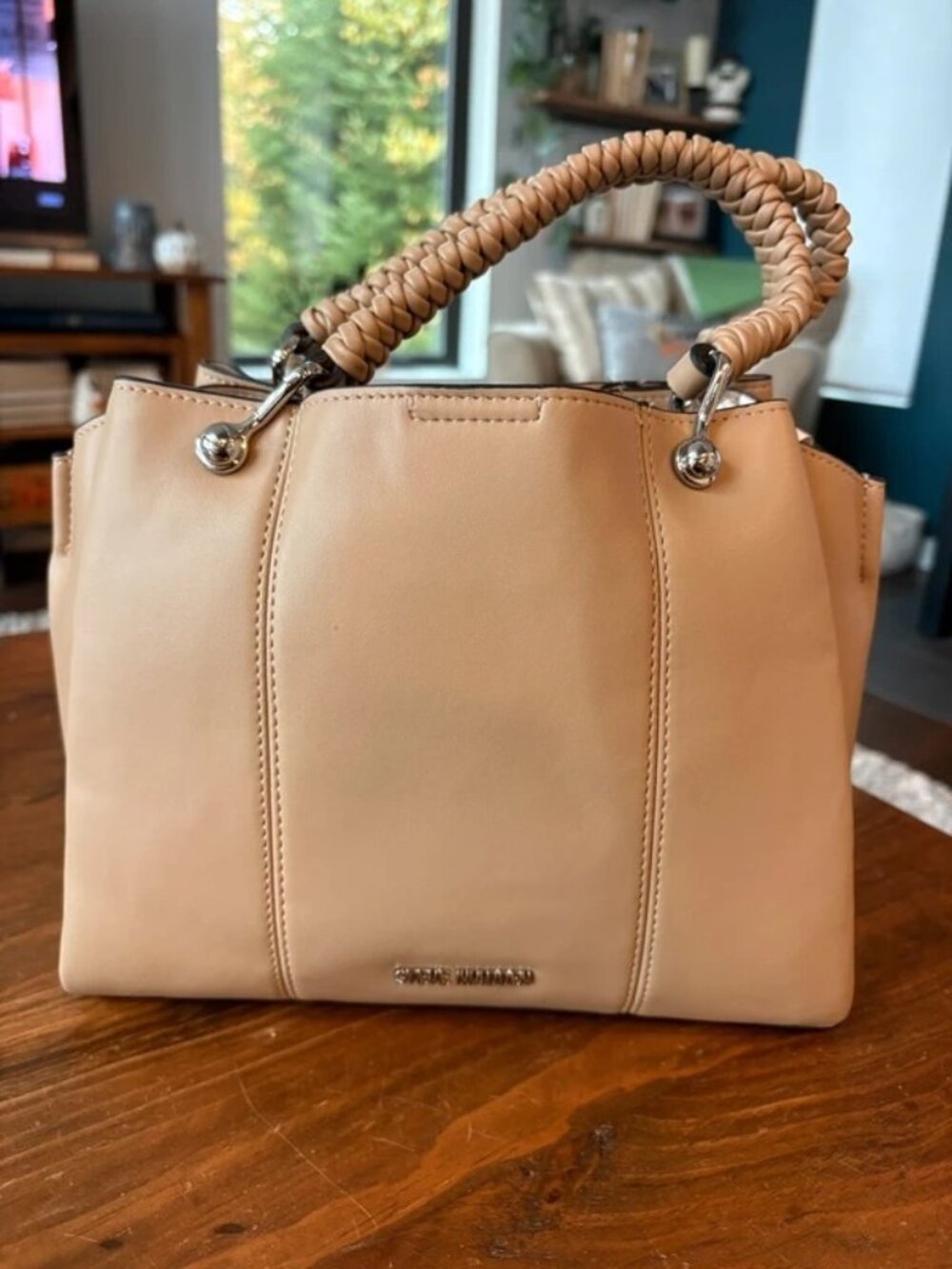 Steve Madden Faux Leather Satchel Bag w/ Woven Handles